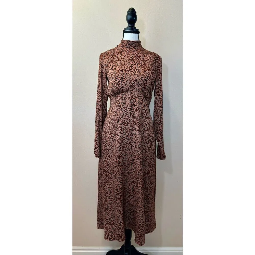 Free People Women's Loveless Animal Print Mock Neck Midi Dress Women's 2